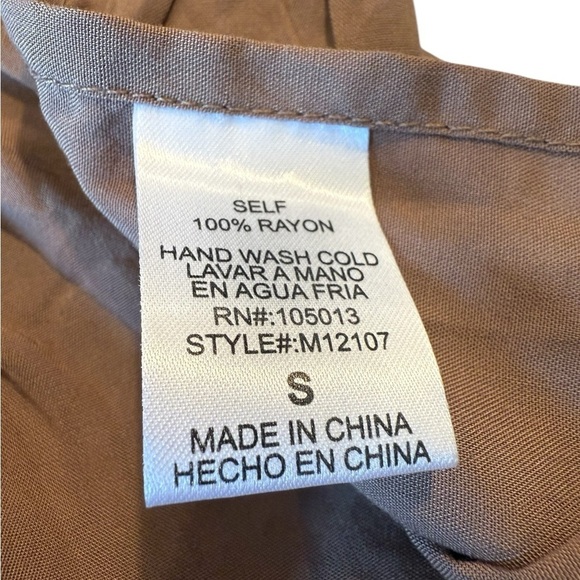 Tan Embroidered Lace Up Ruffle Bottom Boxy Batwing Top Cover Up Size S Boutique - Picture 12 of 15